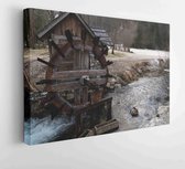 Onlinecanvas - Schilderij - Frozen Water Mill Wheel In Winter Art Horizontal Horizontal - Multicolor - 75 X 115 Cm