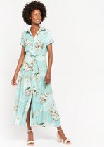 LOLALIZA Maxi hemdjurk met bloemenprint - Licht Groen - Maat 46