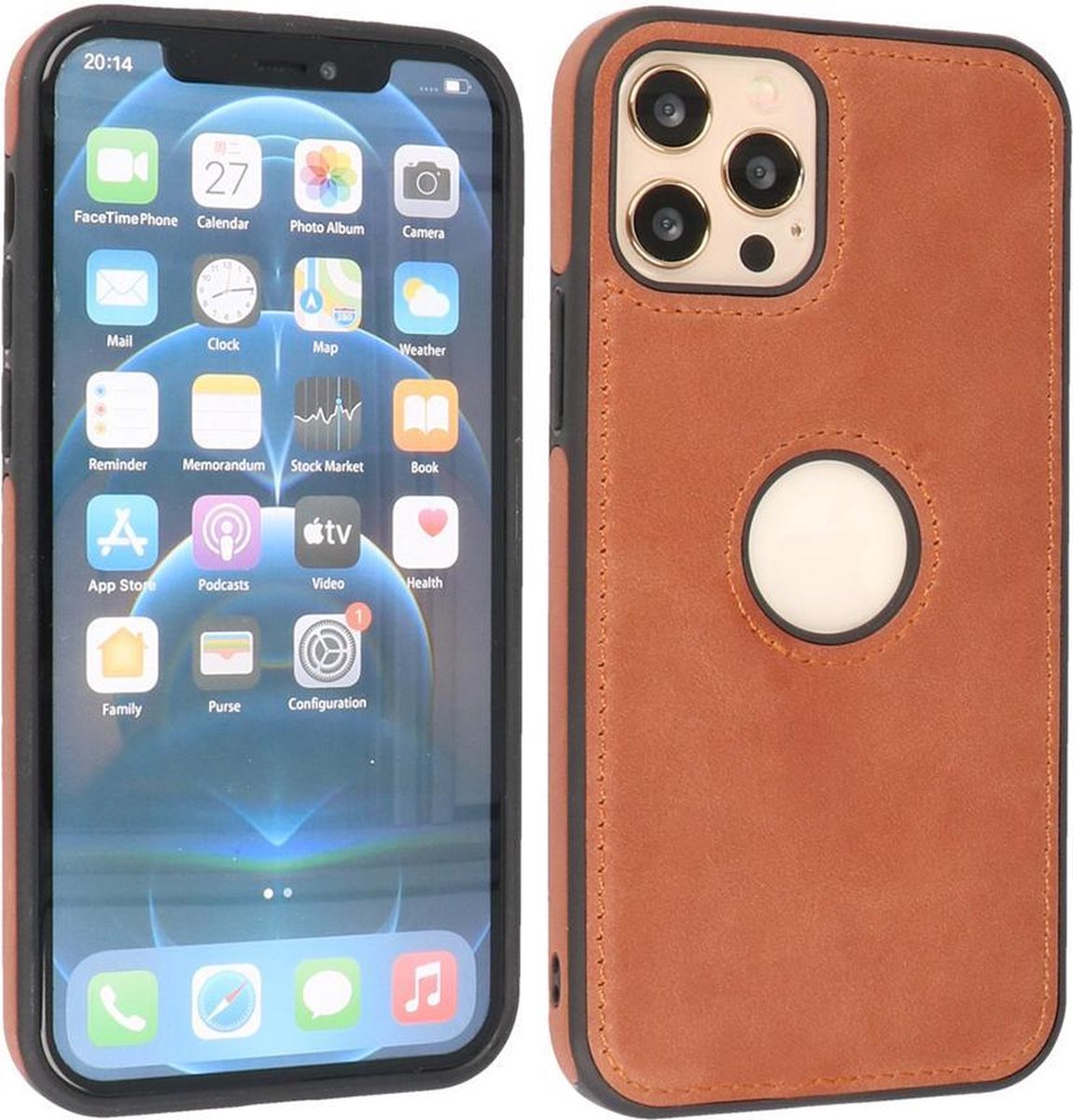 BAOHU - Lederen Hoesje Backcover - Geschikt voor iPhone 12 - iPhone 12 Pro - Cognac