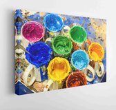 Onlinecanvas - Schilderij - Multicolored Paints In Cans In The Workshop Art Horizontal Horizontal - Multicolor - 75 X 115 Cm