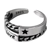 Zilveren ring- love- ster- verstelbaar- one size- charme Bijoux