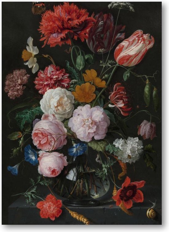 Stilleven met bloemen in een glazen vaas - 60x90 Forex Staand - Jan Davidsz - Meesterwerken - Bloemen