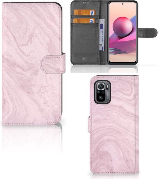 Asuwish Cover per Xiaomi Redmi Note 10S/10 S 4G con Cordino e Pellicola Vetro Temperato Supporto Regolabile Pelle Portacarte Portafoglio Custodia per M2101K7AG M2101K7BNY Cellulare Phone Case Rosa