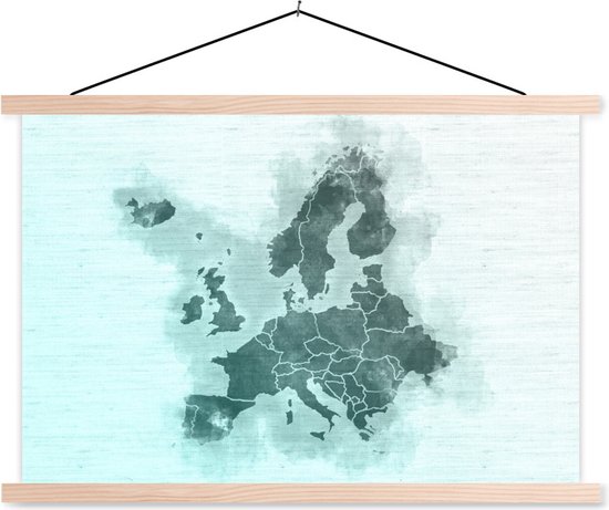 Posterhanger incl. Poster - Schoolplaat - Kaart - Europa - Groen - 150x100 cm - Blanke latten