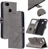 Voor Motorola Moto E6 Spelen Stiksels Stijl 2-Kleur Koe Textuur Horizontale Flip PU Lederen Case met Houder & Kaartsleuf & Lanyard (Grijs)