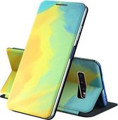 Voor Samsung Galaxy S10 Spanning Aquarel Patroon Huid Voelen Magnetische Horizontale Flip PU Lederen Case met Houder (Geel)
