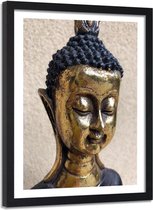 Foto in frame , Het gezicht van een Gouden Boeddha , 120x80cm , Multikleur , Premium print