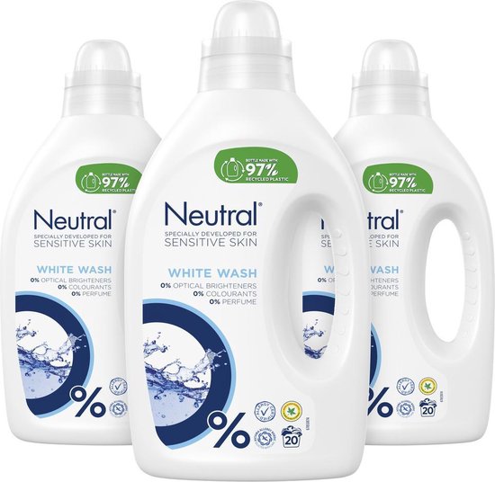 Neutral Parfumvrij Wit Vloeibaar Wasmiddel - 3 x 20 wasbeurten -  Voordeelverpakking | bol.com