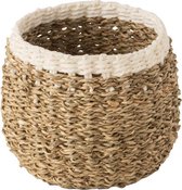J-Line Mand Rond Witte Rand Papier Bruin Set van 3 stuks