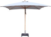 INOWA Relax Parasol - Ø 250 cm - Lichtgrijs - Vierkant - Houten frame - Olefin doek- Inclusief beschermhoes - Inclusief zwarte parasolvoet 35 kg staal