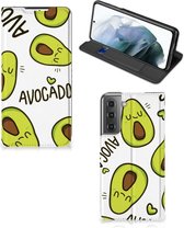 Mobiel Bookcase Valentijn Cadeautje Haar Geschikt voor Samsung Galaxy S21 FE Smart Cover Hoesje Avocado Singing