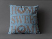 Kussenhoes blauw home sweet home 45x45 cm