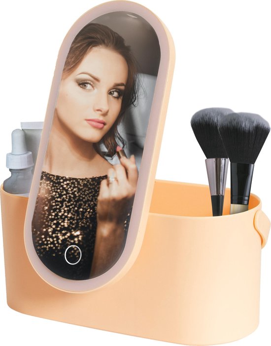 Peach Beauty Beautycase Dames / Meisje - Beautycase Koffer - Beautycase met Spiegel - Peach Oranje