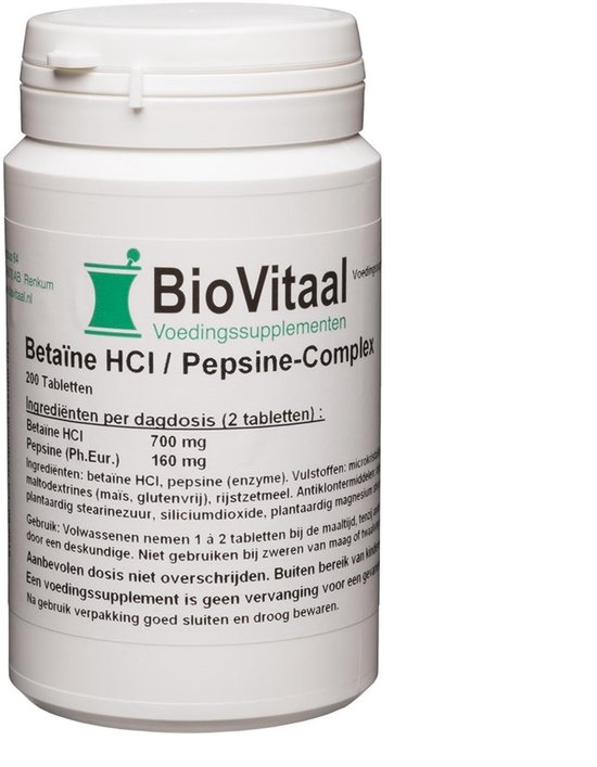 BioVitaal Betaïne HCL/Pepsine-complex - 200 tabletten - Enzympreparaat