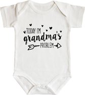 Romper - Today i'm grandma's problem - maat: 86/92 - korte mouw - baby - zwangerschap aankondiging - oma - romper oma - opa - romper opa - rompertjes baby - rompertjes baby met tek