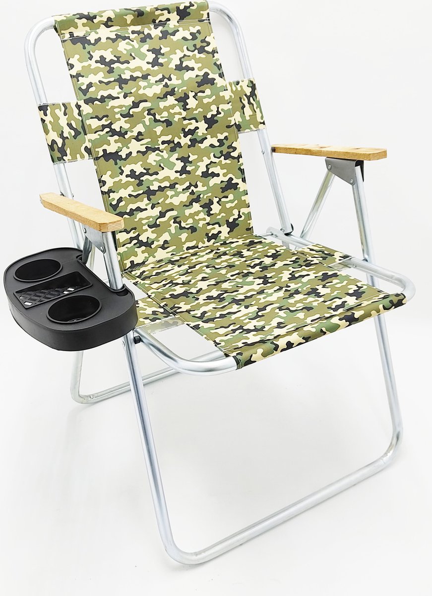 2X Campingstoel - tuinstoel - visser stoel - Inklapbaar- Met Bekerhouder- Camouflage Groen
