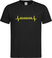 Zwart T-Shirt met “ Deventer hartslag “ print Geel Size XS