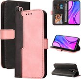 Voor Geschikt voor Xiaomi Poco M2 / Redmi 9 Zakelijke stiksels-kleur Horizontale Flip PU lederen tas met houder & kaartsleuven & fotolijst (roze)