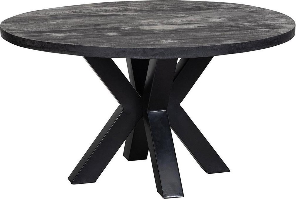Mangohouten Eettafel Madison Black Rond Ø 130 Mahom Industrieel - Dinertafel van Mangohout & Metaal - Industriële Eettafel