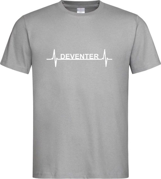 Grijs T-Shirt met “ Deventer hartslag “ print Wit Size XXXL