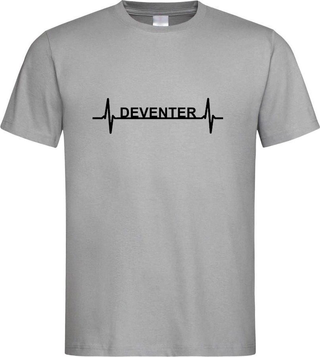 Grijs T-Shirt met “ Deventer hartslag “ print Zwart Size XL