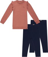 Koko Noko BIO Basics Set(3delig) Sweatjurk Nena Dusty Pink en 2 paar leggings Blauw - Maat 98/104