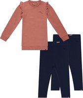 Koko Noko BIO Basics Set(3delig) Sweatjurk Nena Dusty Pink en 2 paar leggings Blauw - Maat 134/140