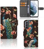 Telefoonhoesje Samsung Galaxy S21 FE Flipcase Cover Pauw met Bloemen