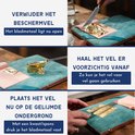 Demonstratie van het aanbrengen van bladmetaal: verwijderen beschermvel, oppakken vel met spatel, plaatsen op gelijmde ondergrond en aandrukken.