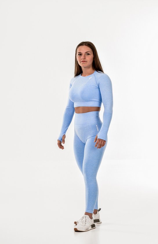 DM Training - Vital sportoutfit / sportkleding set voor dames / fitnessoutfit legging + sport top (lichtblauw)