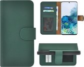 Hoesje Samsung Galaxy S21 - Bookcase Hoesje - Samsung S21 Wallet Book Case Echt Leer Groen Cover