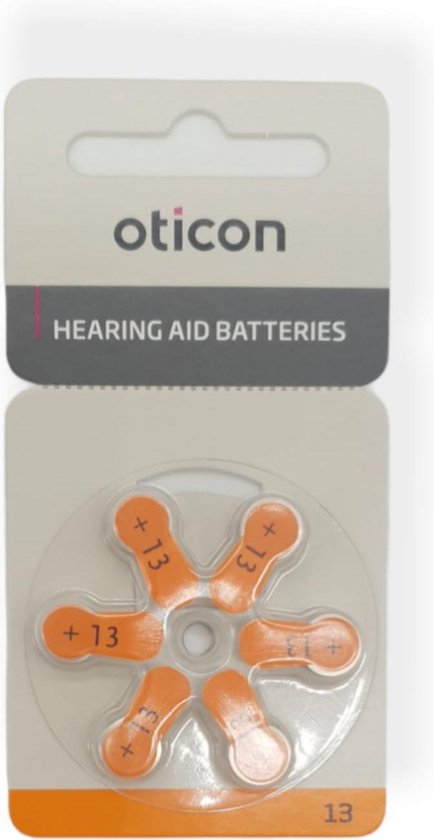Oticon | hoortoestel batterij | type P13 | Oranje sticker | 2 kaartjes | 12  batterijen | bol.com