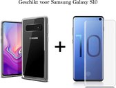 Samsung Galaxy S10 hoesje siliconen case transparant - 1x Samsung Galaxy S10 screenprotector uv