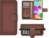 Hoesje Geschikt voor Samsung Galaxy A41 - Bookcase - Samsung A41 Wallet Book Case Echt Leer Bruin Cover