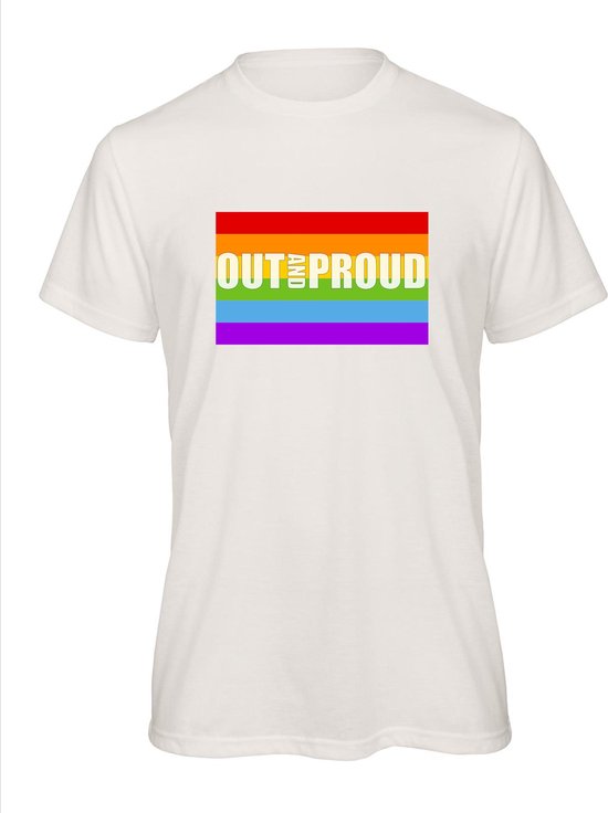 Out and Proud T-shirt -LGBTI - Pride - Maat S - Wit