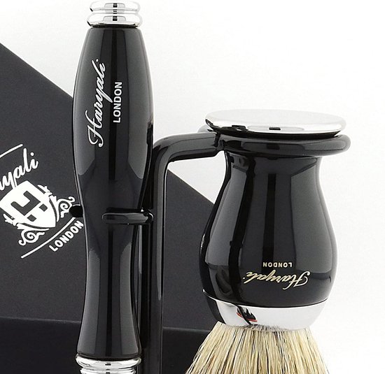 Complete scheerset voor mannen, Haryali London heren scheerset met scheermes met 5 mesjes, scheerkwast, scheerstandaard, scheerzeep en scheerkom (Shaving Set)