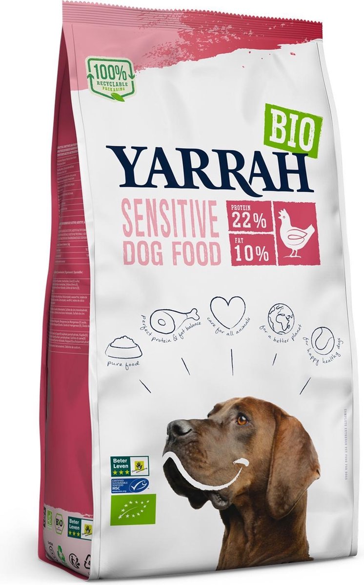 Yarrah dog biologische brokken sensitive kip zonder suiker 10 kg
