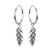 Zilveren oorbellen | Oorring met hanger | Zilveren oorringen met hanger, veer