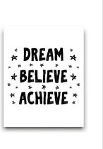 Schilderij  Dream Believe Achieve - Kinderkamer - Teksten Power - Babykamer / Kinder Schilderij - Babyshower Cadeau - Muurdecoratie - 50x40cm - FramedCity