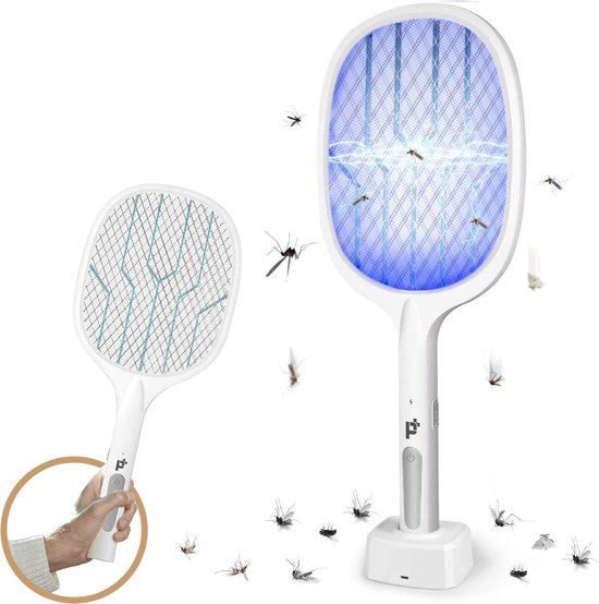Tapette à mouches et lampe à insectes 2 en 1 PrimeHome - Brosse de nettoyage et sac de rangement inclus - Tapette à mouches et insectes électrique