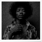 JUNIQE - Poster Jimi Hendrix - pointillisme -20x20 /Grijs & Zwart