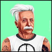 JUNIQE - Poster met kunststof lijst Einstein -50x50 /Groen & Wit