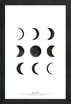JUNIQE - Poster in houten lijst Lunar phases -20x30 /Wit & Zwart