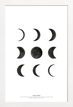 JUNIQE - Poster in houten lijst Lunar phases -20x30 /Wit & Zwart