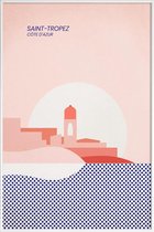JUNIQE - Poster in kunststof lijst Saint-Tropez -20x30 /Blauw & Roze