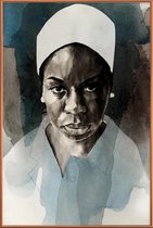 JUNIQE - Poster met kunststof lijst Nina Simone -13x18 /Blauw & Grijs