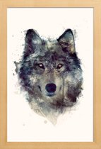 JUNIQE - Poster in houten lijst Wolf illustratie -40x60 /Bruin & Ivoor