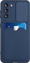 Voor Samsung Galaxy S21 5G Sliding Camera Cover Design TPU-beschermhoes met kaartsleuf (donkerblauw)