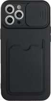 Sliding Camera Cover Design TPU-beschermhoes met kaartsleuf voor iPhone 12 Pro Max (zwart)