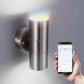 Lednify WiZ Connected Smart WiFi LED GU10 5W CCT en Wandlamp Jasmin rond tweezijdig oplichtend RVS IP44